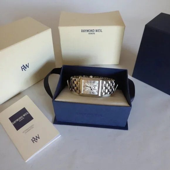 VINTAGE NEW RAYMOND WEIL MENS 9874 TOSCA SILVER DIAL15 JEWEL SWISS TANK & WALLET - Picture 3 of 16